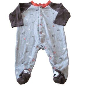 Snap Up Footed Sleeper Infant Boys 3-6M Gray Orange Brown Owl Moose Bear Jammies